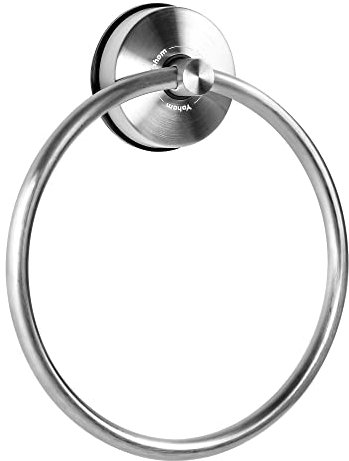 YOHOM Suction Towel Ring Suction Hand Towel Holder Bathroom Stainless Steel Sucker Towel Ring No Drill Vacuum Round Towel Rail Shower Towel Rack Suction Cup Dish Towel Hanger Kitchen Brushed Silver