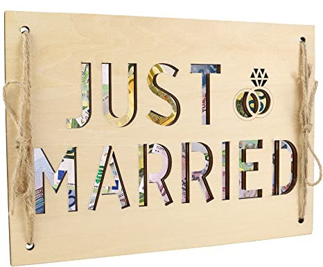 TAKULA Hochzeitsgeschenke für Brautpaar Geld, Lustige Hochzeitsgeschenke, Holzkarte geld, Geldgeschenke zur Hochzeit Originell Verpackt, Geschenkideen/JUST MARRIED