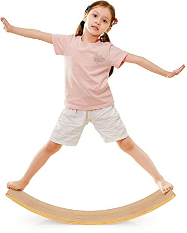RELAX4LIFE Balance Board in Bambù 90x30 cm, Tavola Curva d’Equilibrio da Gioco e da Fitness, Superficie Ampia Verniciata senza Sbavature, Pedana a Dondolo per Bambini e Adulti, Spessore 1,5 cm
