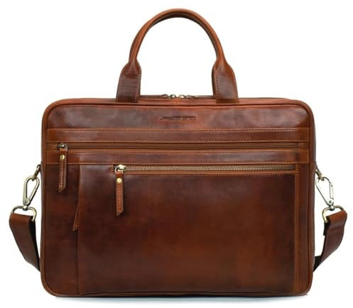 Marc Peter Laptoptasche Los Angeles I Leder Umhängetasche für 15.6 zoll Laptop I Aktentasche für Notebook I Tasche für Damen und Herren Buffleder Bräune