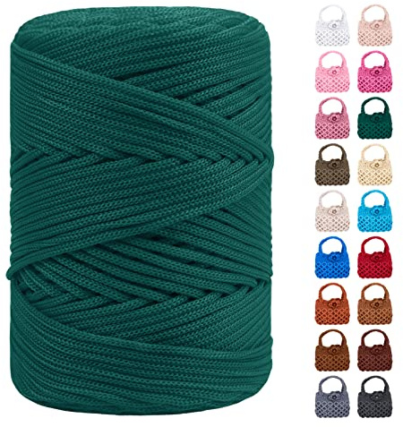 LEREATI Polyester Macrame Cord 3mm for Crocheting, 170m Braided Macrame Rope Polypropylene Cord Crochet Bag Cord, Polyester Macrame Yarn for Basket Bags DIY Crafts Home Decoration (Light Dark Green)