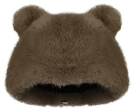 JNGUOSICN Cute Beanie Hats Women Bears Cat Ears Knitted Faux Fur Hat Winter Furry Warm Cap for Autumn Cold Winter Birthday Christmas New Year Present Coffee