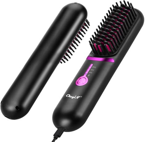 CkeyiN Glättbürste Kabellos, 5200mAh Haarglätter Bürste Kabellose Glättbürste, Mini Glättungsbürste Tragbare Glätteisen für Reise, Professioneller Haarglätter zum Glätten, Schwarz