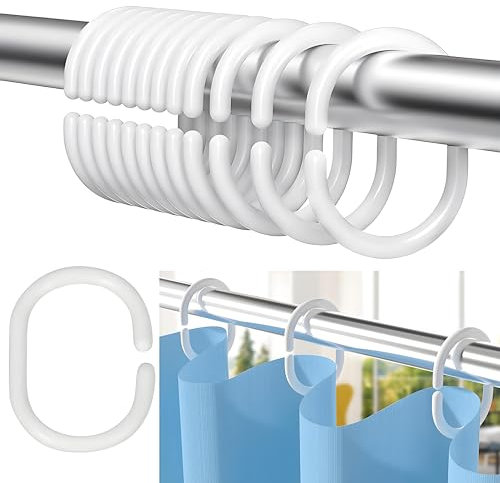 Duschvorhang Ringe 12 Stück,Kunststoff Duschvorhang Haken,Weiß Vorhang Aufhängeringe,Duschvorhangringe in C-Form für Duschfensterstange,Duschvorhang Halterung,die Meisten Duschvorhänge Geeignet ist