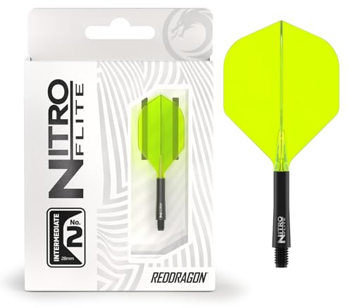 RED DRAGON Darts – Nitro Flite Integriert Flüge & Schäfte System – No.2 Form und Design – Schwarz & Gelb Farbe, Dazwischenliegend Länge