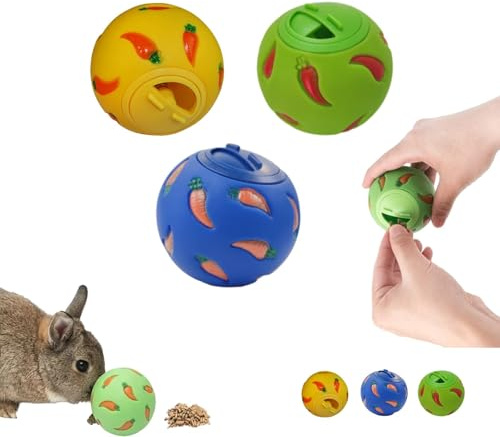 Générique 3PCS Balle À Snack Lapin,Balle Snack pour Rongeur,Distribution Nourriture Lapin(Couleur Mixte)