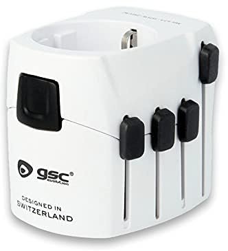 Professionell universell reseadapter med flera portar, kompatibel med olika typer av uttag, perfekt för resenärer.