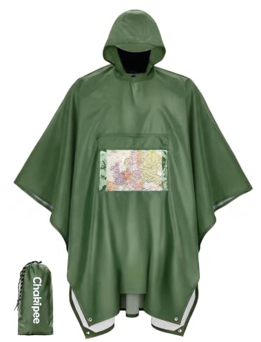 Chakipee Regnponcho för vuxna, lätt återanvändbar regnrock med transparent ficka, kompakt multifunktionell vattentät poncho för resor, vandring, festival