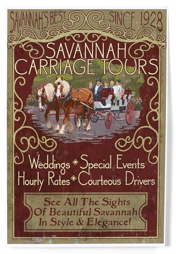 Lantern Press 8x12 Art Print, Savannah, Georgia, Carriage Tours Vintage Sign