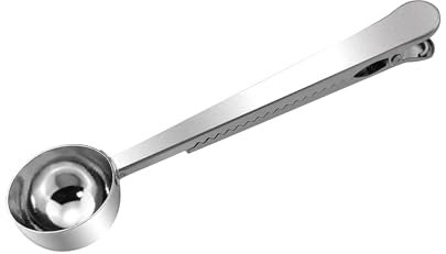 Desenda Stainless Steel Coffee Scoop with Bag Sealing Clip, 2-in-1 Coffee Measuring Scoop for Coffee Beans, Milk Powder, Loose Tea, Spices (Silver)