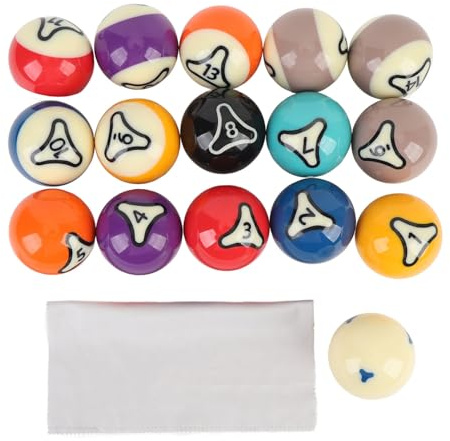 Qudinip Billard Balls, 16pcs Billard Balls Set, US Style Pool Ball Resin 57,2 Mm de Dia pour la Pratique du Tournoi