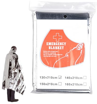 Manta espacial – Manta térmica plegable de supervivencia de 210 x 130 cm, sábana de emergencia de doble cara, equipo ligero para exteriores, camping, senderismo, coche, aislamiento de averías, hoja de