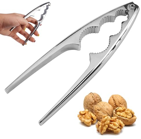 Cascanueces para Nueces Multifuncional, Cascanueces de Acero Inoxidable con Mango Ergonómico, Rompe Nueces de Metal con 3 Medidas Distintas para Nueces, Avellanas, Mariscos, Almendras (Plateado)