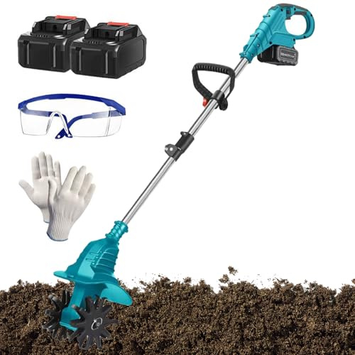 Cultivador de Jardín Eléctrico Inalámbrico, Cultivador de Cultivador Inalámbrico, Ancho de Labranza de 30 Cm, Profundidad de Trabajo de 22 Cm, Diseño de Interruptor de Control Dual 2 Batteries