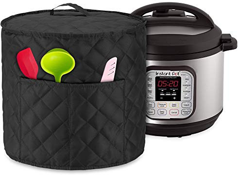Luxja Dust Cover Compatible with Instant Pot Duo 6 Litre, Cover with Pockets for Pressure King Pro 6 Litre and Extra Accessories, Quilted Black