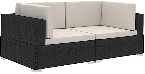 vidaXL Ecksofa 2 STK. mit Auflagen Gartenmöbel Lounge Möbel Sofa Bank Sessel 2er-Sofa Gartensofa Sitzgruppe Rattansofa Poly Rattan Schwarz