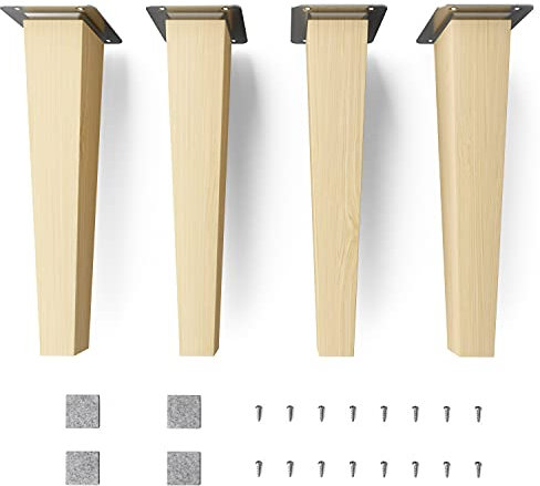 sossai® Holz-Möbelfüße - Clif Square | Natur (unbehandelt) | Höhe: 25 cm | HMF3 | eckig, konisch (gerade Ausführung) | Material: Massivholz (Buche) | für Stühle, Tische, Schränke etc.