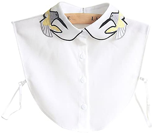 LoudSung Faux Col Détachable Demi-Chemise Chemisier Élégant Dickey Faux Col Motifs Brodés pour Femmes Filles