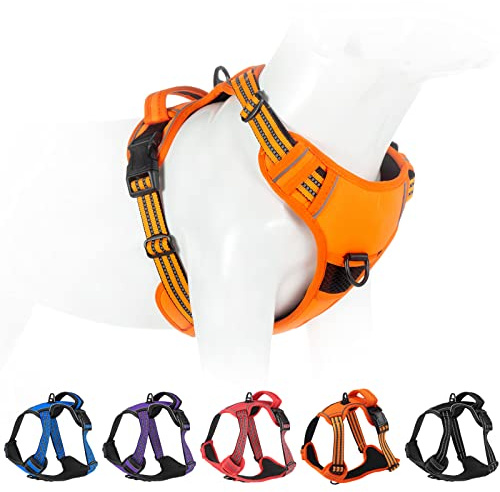 No Pull Dog Harness for Medium Large Dogs Adjustable Reflective Pet Vest with Front Clip Padded Harness for Dogs Easy Control Handle Best for Outdoor Training and Walking Orange M