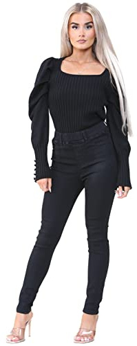 989Zé ENZO Womens High Rise Skinny Stretch Jeans Elasticated Waist Jeggings Denim Jean EZL419 Jeggings Black 20