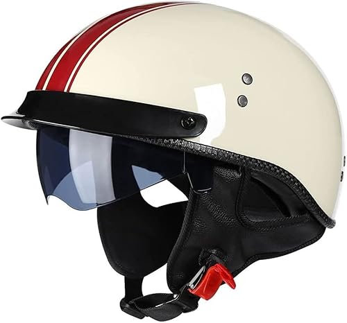 Halbschalenhelm Halbhelme Motorradhelm mit ECE Genehmigt Brain-Cap Halbschale Roller-Helm Scooter-Helm Jet-Helm Mit Visier Retro für Erwachsene Herren Damen (Color : 3, Size : 59~60cm)