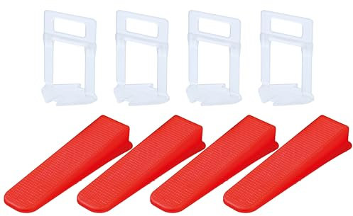 TOPWAY 400 Piezas Sistema de Nivelación de Azulejos 2mm, 300 x Niveladores Azulejos Clips Espaciadores Altura 30mm + 100 x Cuñas Reutilizables para Nivelación de Piso