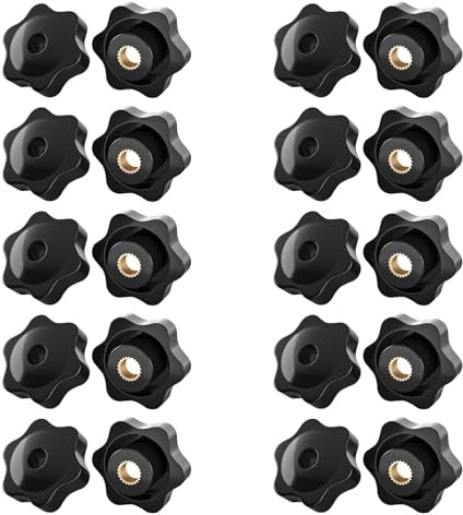 SHULLIN 20 dadi a forma di stella M5, con impugnatura a stella, dadi zigrinati, in plastica, colore nero, M5 × 25 mm, testa a stella, per apparecchiature elettroniche