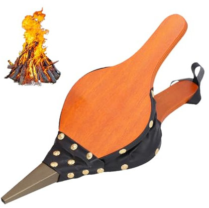 DvdvWood Fireplace Bellows, Wood Air Blower Hand Bellows, 15.4x6.1inch Leather Bellow Fire Pit Air Blower with Hanging Strap Cast Nozzle Outdoor Cooking Fan Camping BBQ Grill Chimney Barbecue Tools