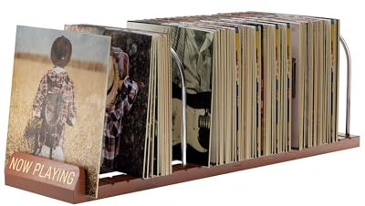 BS-VOG Now Playing - Soporte para discos de vinilo, almacenamiento de discos de vinilo de 150 LP con ranuras antideslizantes, soporte giratorio de madera para álbumes, organizador de discos, paquete