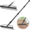 Bow Rake, Metal Rake with 17 Tines, Heavy Duty Garden Rake 4 FT with Stainless Steel Handle, Grey