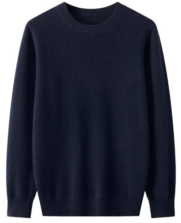 Mkjuuior Suéter de lana merina de primavera para hombre con cuello redondo de manga larga de cachemira, L