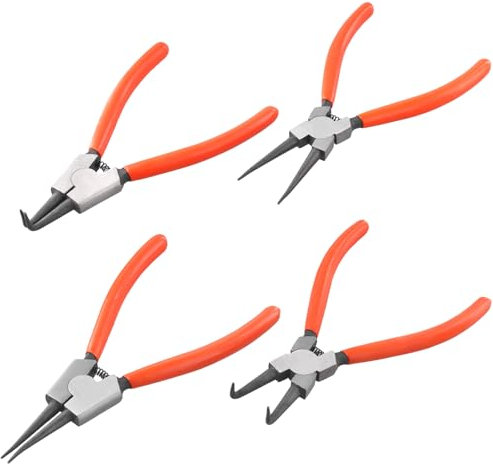 FUNSUEI Sprengringzangen Set 4tlg, 180 mm / 7 Zoll Gerade Gebogen Innen und Externe Sprengringzangen Sicherungsringzange Set mit Kunststoff Ergonomische Griff, Orange