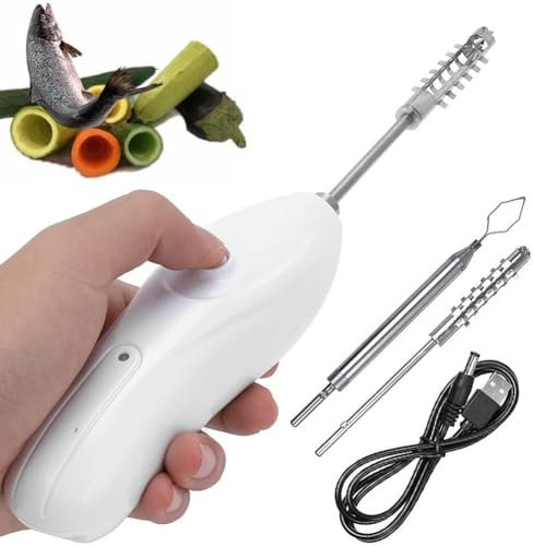 Zucchini äppelskalare Corer, elektrisk sladdlös frukt Grönsaksborrborttagare med 2 skärhuvuden - Handhållen rostfritt stål avkalkningsmedel for skaldjur och fiskfjäll