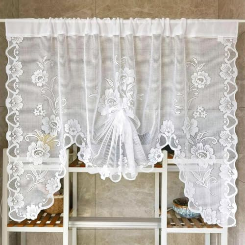 Lace Valances for Windows Kitchen Cafe Net Curtains Window Voile Swags | 1 Panel, Semi-Sheer, Rod Pocket, Floral Patterned, Vintage Swag, Short Curtain, Cafe Nets for Kitchens Bedroom Living Room