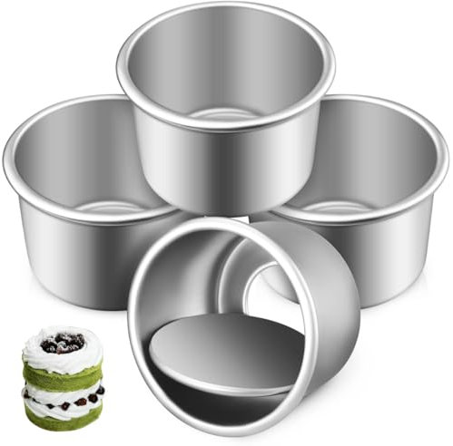 IMIKEYA 4pcs 2inch Small Cake Tins for Baking Non-Stick Mini Round Cheesecake Tin Aluminum Deep Cake Cup Pan with Removable Bottom Bakeware Moulds for Mousse Dessert Wedding Birthday Party Supplie