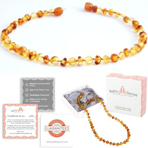 Bernsteinkette - Handgefertigte echt Bernstein Kette für Damen, Herren & die ganze Familie - Natur Ostsee Schmuck, Edelstein Halskette Damen Geschenkidee, Glücksbringer (ZITRONE + HONIG, 29 CM)