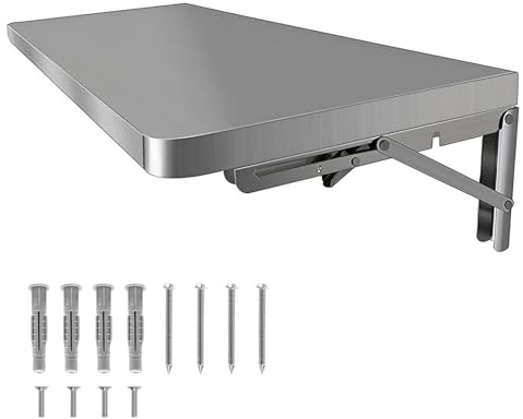Väggmonterat bord i rostfritt stål, förtjockat väggmonterat skrivbord, förvaringshylla för kök, tvätt, fällbar design, 0,8 mm borstat rostfritt stål,60x30cm/23.6x11.8in