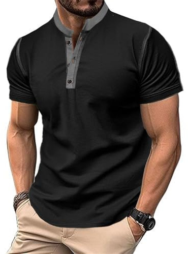 Rayson Camisetas Hombre de Verano Camisetas Manga Corta Hombre Camisa Henley Tshirt Henley Casuales de Color Sólido Botones Slim Fit(Negro,XXL)