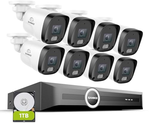 SANNCE Sistema di Telecamere di Sorveglianza 8CH POE CCTV, Videoregistratore di Rete 5MP PoE 8 Canali con 8 Telecamere di Sicurezza Esterna IP 3MP, 1TB HDD