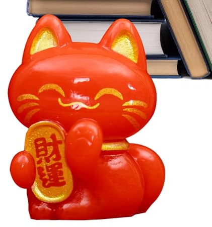 Fortune Cat - Estatua de cerámica de Maneki Neko, bonita figura de gato de la suerte, gato de la , figura decorativa de tamaño pequeño con función de prosperidad, ideal para escritorio