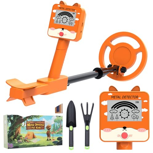 Détecteur de Métaux pour Enfants – Sensibilité Élevée, Écran LCD, Bobine Étanche 16 cm, Longueur Réglable 75–98 cm, Alimentation 9V, Cadeau d’Exploration Sécurisé pour Enfants ou Débutants Orange