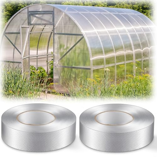 Fuyoooo 2 Roll 1.18in x 131 ft in Total Aluminum Polycarbonate Tape, Heavy Duty Waterproof Sealing Insulation Greenhouse Tape, Self Adhesive UV Heat Resistant for Greenhouse Roofing Outdoor Repairs