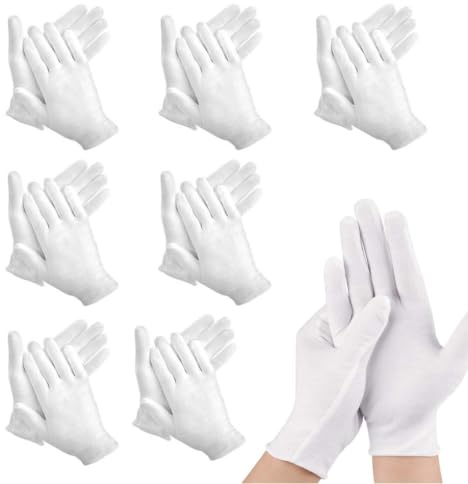 ZENQARI 8 Paia Guanti di Cotone Idratanti Anti-Secchi, Guanti per Mani Secche Screpolate, 9x21 cm, Bianco, per Pelle Disidratata e Desquamata