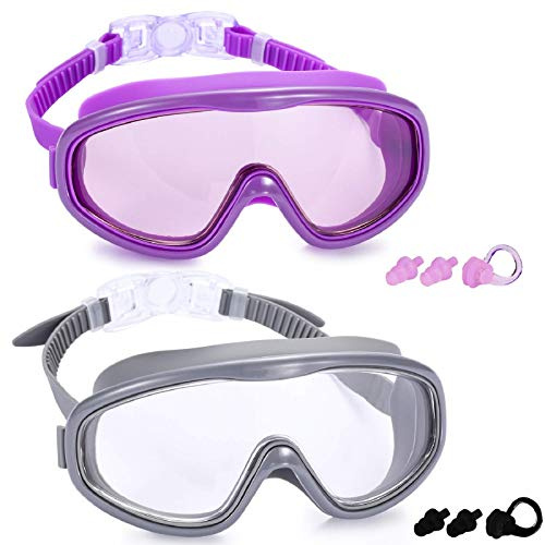 Lot de 2 Paires de Lunettes de Natation, Lunettes de Natation pour Adultes, Hommes, Femmes, Adolescents, sans Fuite, Anti-buée, Protection UV 400, étanches, Vision Large 180 degrés, Triathlon Piscine