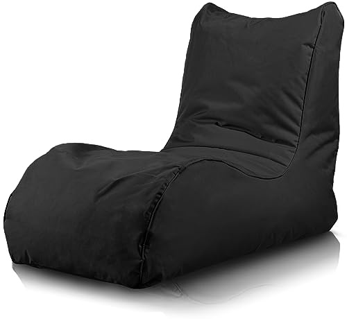 Bepouf - Poltrona Chaise Longue in Poliestere con Imbottitura in Palline di Polistirolo, Poltrona Adatta per Camera, Salotto e Esterni - Dimensione 110x80, Colore Nero