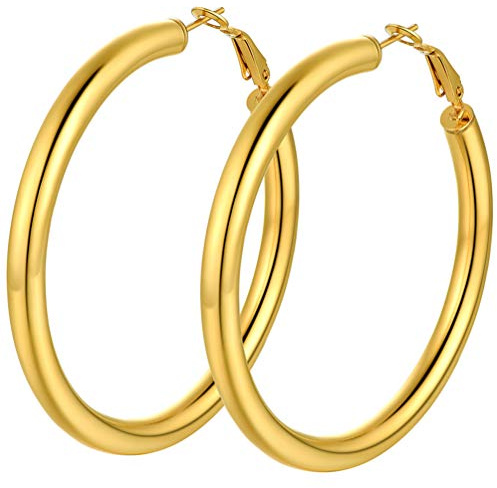 PROSTEEL Créole Grande Plaqué Or Femme Boucle d'Oreille Anneau Epais Doré 60mm Bijoux Tendance pour Fille
