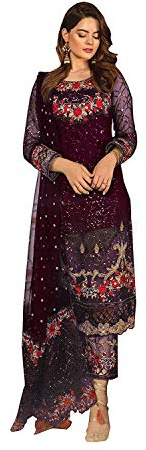 JIVRAJ FASHION Georgette Foux lourde avec point de chaîne travail robe Anarkali Designer pakistanais indien salwar kameez Costume Party Wear ethnique (choix 2, XL UK 16 buste 44 taille 40 hanches 46)