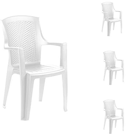 Mojawo 4er Set Stapelstuhl Gartenstuhl Bistrostuhl Gartensessel stapelbar Rattan-Optik Balkonmöbel Gartenmöbel Weiß