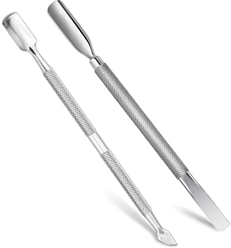 Cuticle Pusher Tool Kit, 2 Pack Stainless Steel Nail Cuticle Cleaner Tool Dual Head UV Gel Nail Polish Remover Tool Nail Art Cuticle Trimmer for Removing Dead Skin on Fingers, Nail Art(2-piece set)