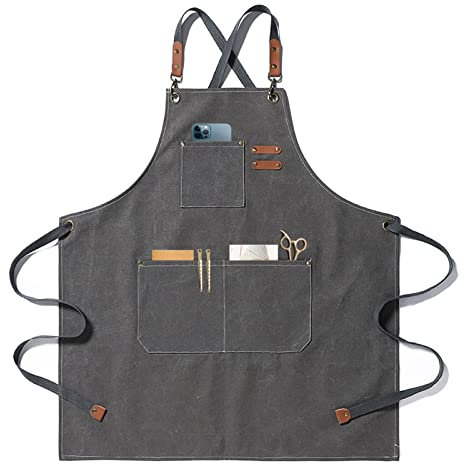 Gaf Nuncew BBQ -Schürzen für Männer, praktische Arbeit Schürze, Arbeitsschürze mit Taschen mit verstellbaren Trägern für Friseur, Küche, Gärtner, Café-grau